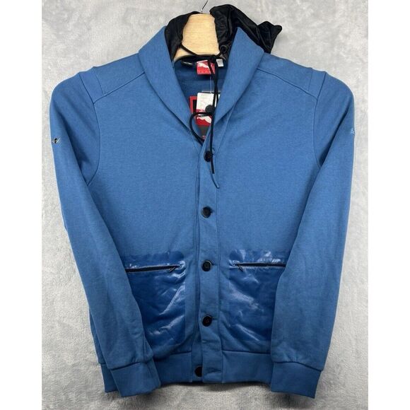 Puma Mini Blue Cardigan Hooded Sweater Sweatshirt Pockets Men's M NWT RARE‎ - Picture 1 of 9
